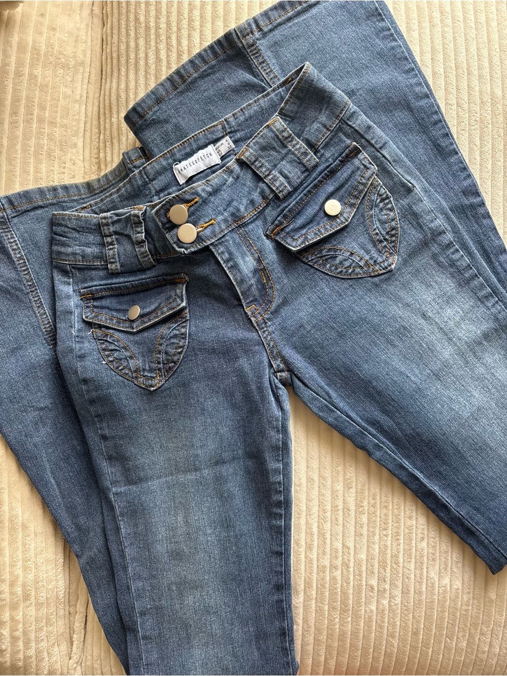 Women's Blue Flare Jeans with Front Pocket Flap Detail